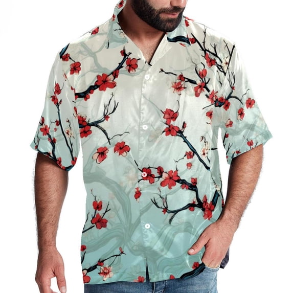 Tree Men's Casual Short Sleeve Button Down Shirts - Printed Summer Beach Tops for Men and Women