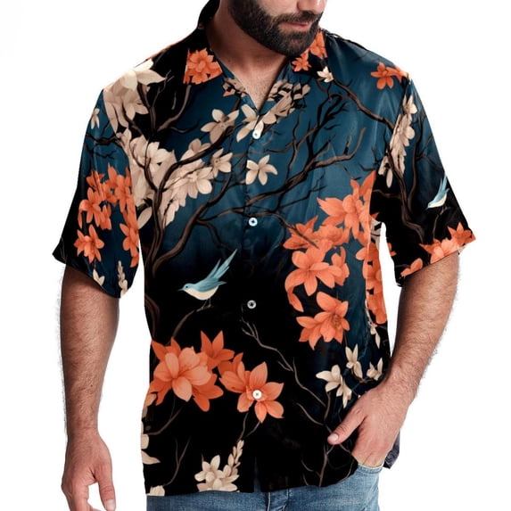 Tree Men's Printed Casual Button Down Short Sleeve Beach Shirts
