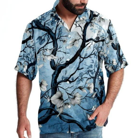 Tree Men's Short Sleeve Beach Shirts, Casual Poplin Button Down Shirt, Summer Casual Printed Unisex Shirts