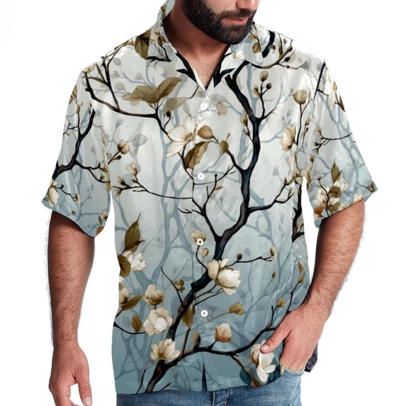 Tree Men's Short Sleeve Beach Shirts, Hawaiian Printed Button Down Summer Casual Unisex Men's Shirts