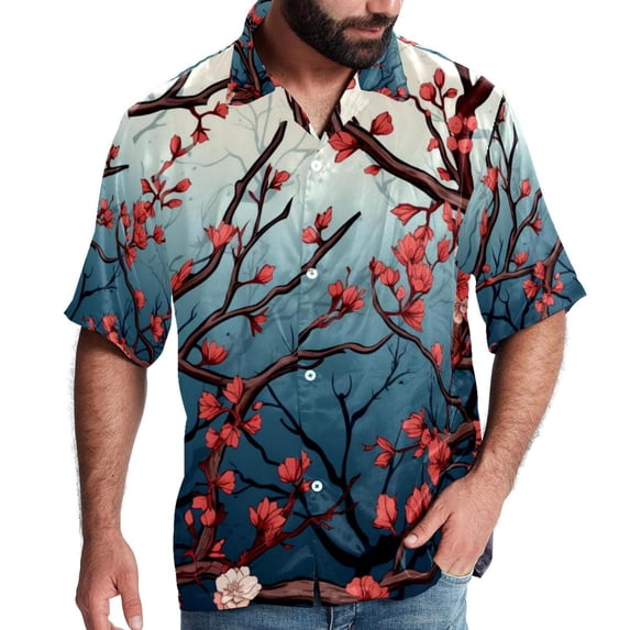 Tree Men's Short Sleeve Button Down Beach Shirts, Casual Printed Summer Unisex Tops