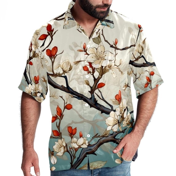 Tree Men's Short Sleeve Button Down Hawaiian Shirts for Summer Beach Casual Printed Style
