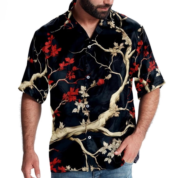 Tree Men's Short Sleeve Button Down Spread Collar Beach Shirts