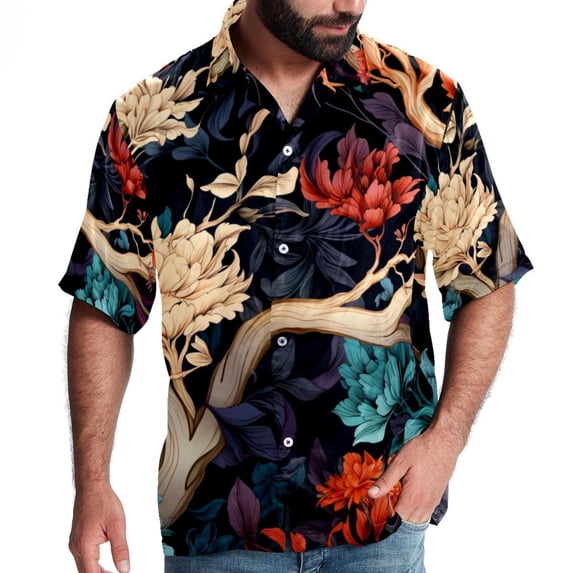 Tree Men's Short Sleeve Casual Printed Button Down Beach Shirts
