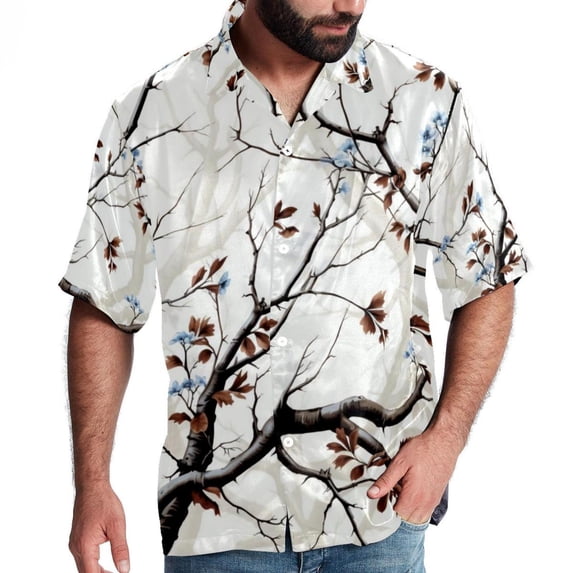 Tree Men's Short Sleeve Casual Printed Button Down Beach Shirts