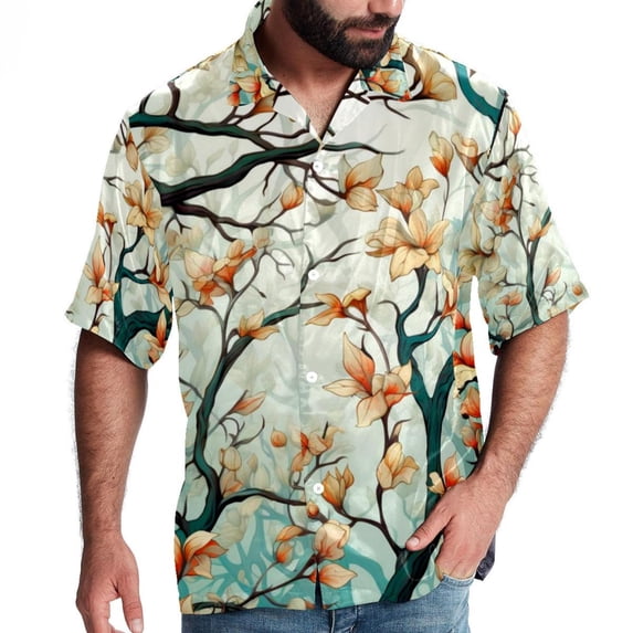 Tree Men's Short Sleeve Hawaiian Shirt Button Down Poplin Beach Casual Printed Unisex Summer Tops