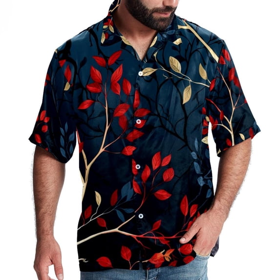 Tree Men's Short Sleeve Hawaiian Shirt, Casual Printed Button Down Beach Tops, Summer Poplin Spread Collar Unisex Button Down Shirts