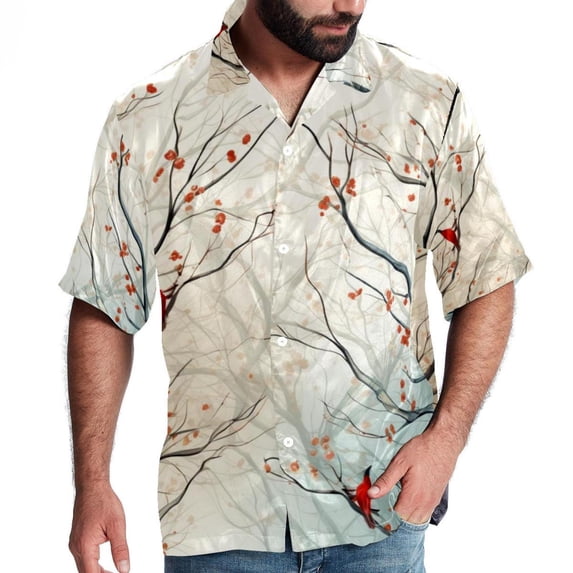 Tree Men's Spread Collar Tops, Casual Button Down Shirts for Summer Beach, Printed Short Sleeve Shirts - Unisex