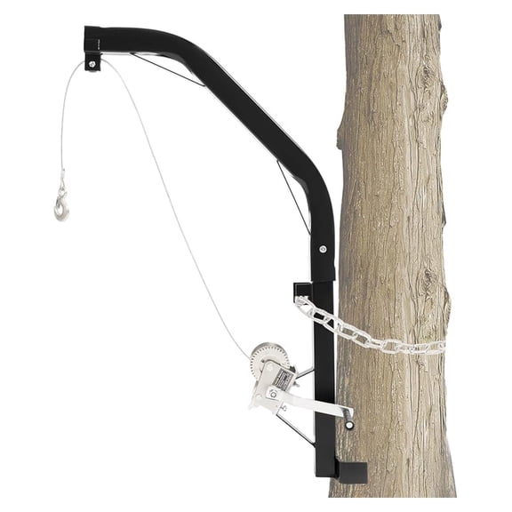 Tree Mount Hoist Heavy Duty 500LB Hunting Game Hoist with Hand Winch & Steel Cable for Skinning, Field Dressing, Powder Coated Steel