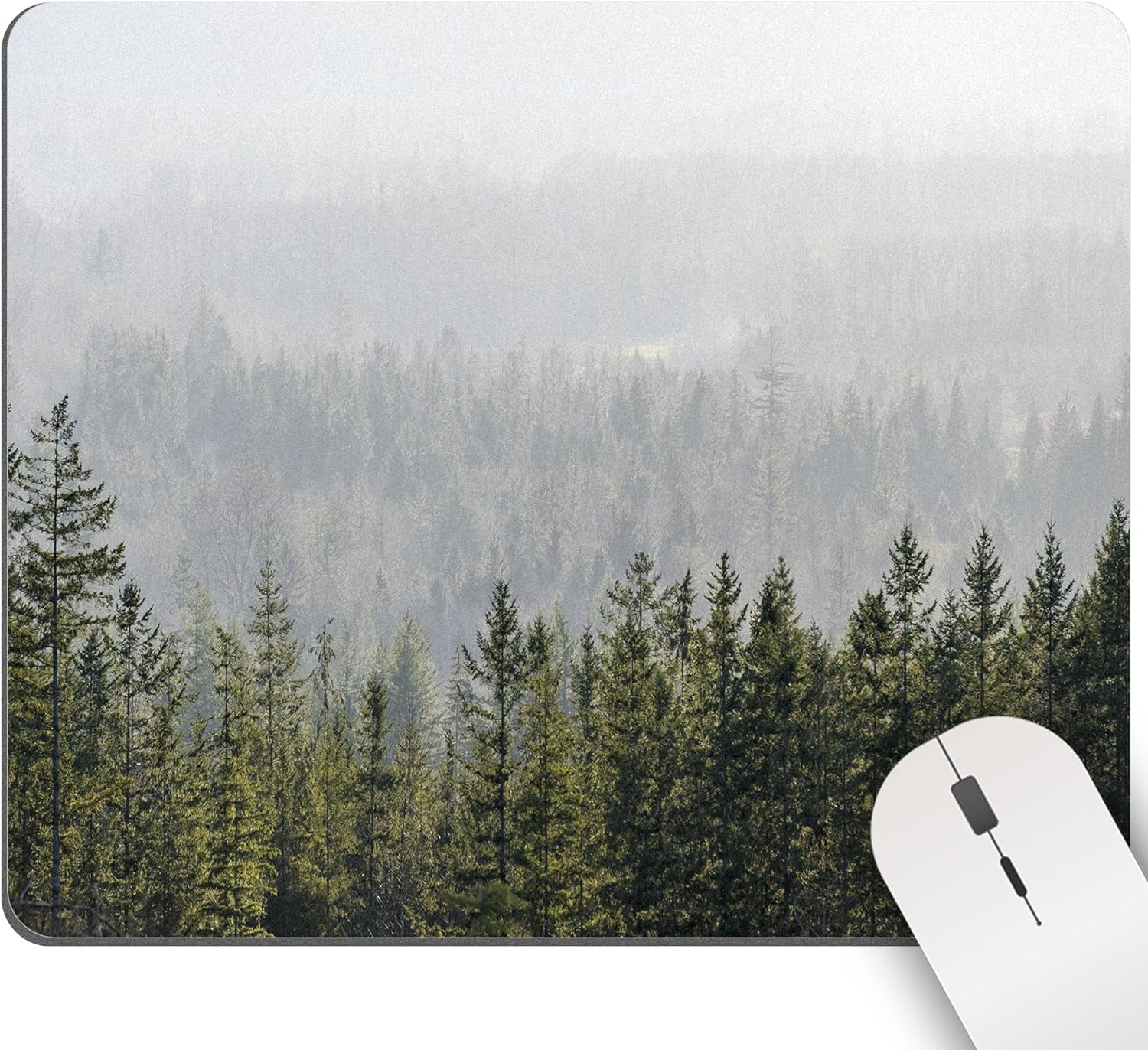 Tree Mouse Pad Green Misty Mountain, Nature Landscape Mousepads Square ...
