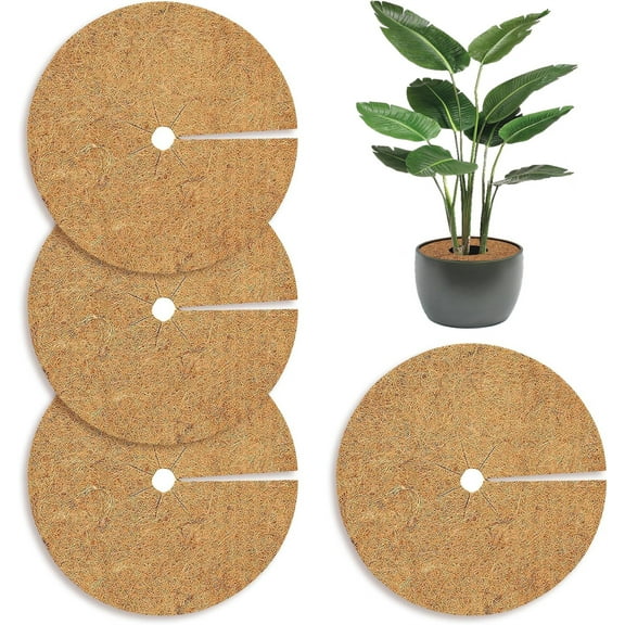 Tree Mulch Ring Mat,Bexikou 4Pcs 11.8" Coco Coir Tree Protector Mat,Natural Coco Coir Tree Protection Tree Ring Mulch Mat,Tree Cover Mats Pot Covers for Potted Plants, Trees, Flower Pots