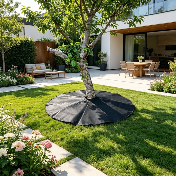 Tree Mulch Ring, Non-Woven Weeds Barrier Fabric, Tree Ring Landscaping Mat for Plants Base, Black