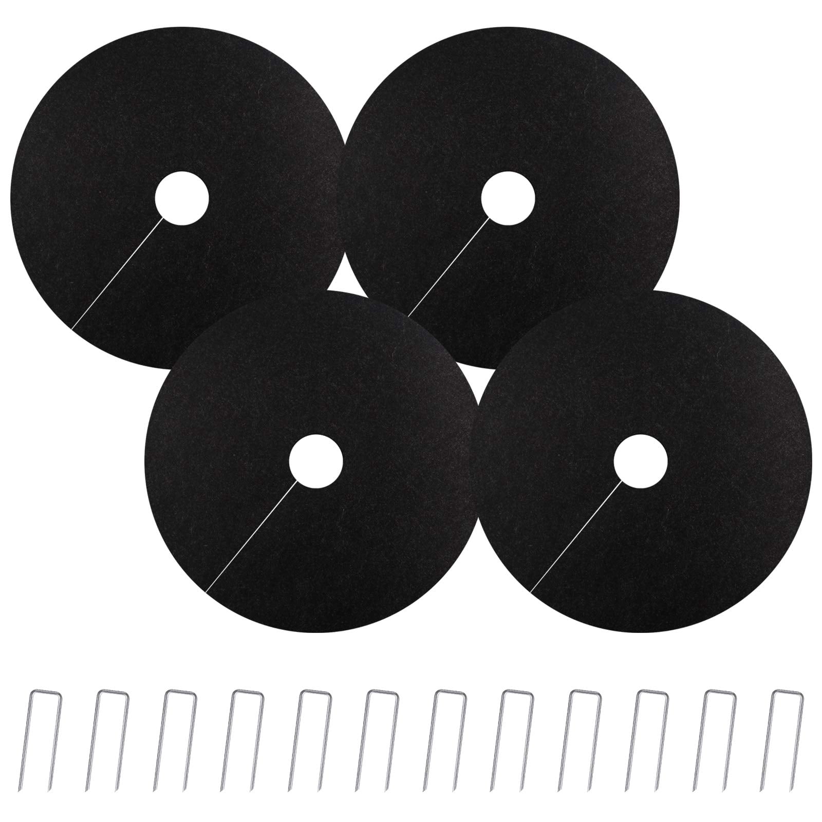 Tree Mulch Ring Weed Control, Non-Woven Degradable Tree Protector Weed Barrier Mat Landscape Fabric with Stakes