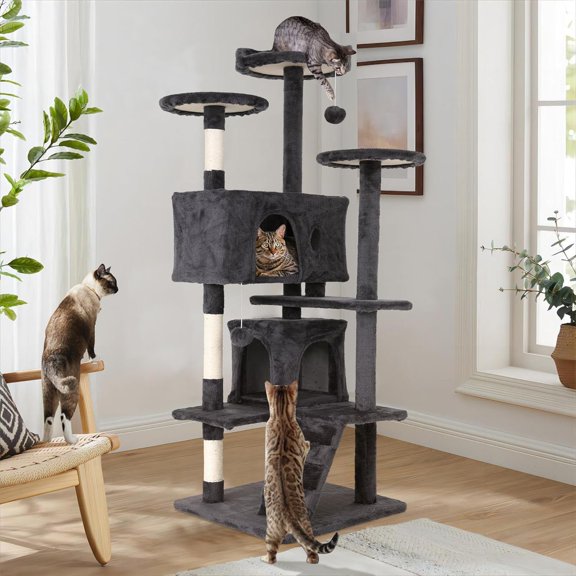 Tree Multi-Level  Tower,   Tree Tower with Sisal-Covered  Posts,  Condo  Tree for Large , Heavy Duty  Trees  Towers  Condos for Indoor Large Cats