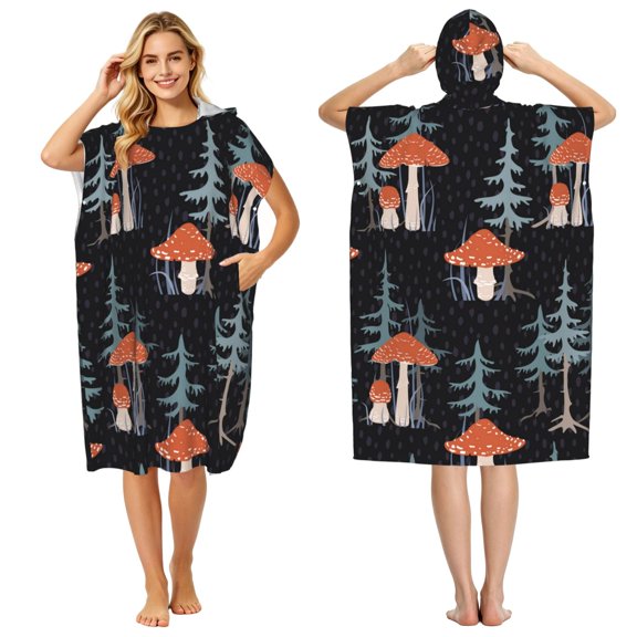 Tree Mushroom Magic Adult Hooded Beach Towel Changing Robe, Surf Poncho Towel for Surfing, Swimming, Camping