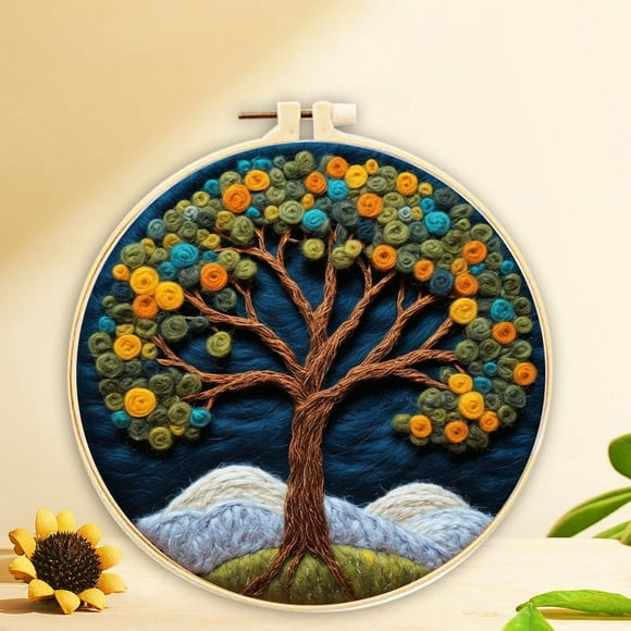 Tree Needle Felt Painting Set Beginner Felt Painting Set with Decorative Frame Suitable for Home Decoration Christmas Gift