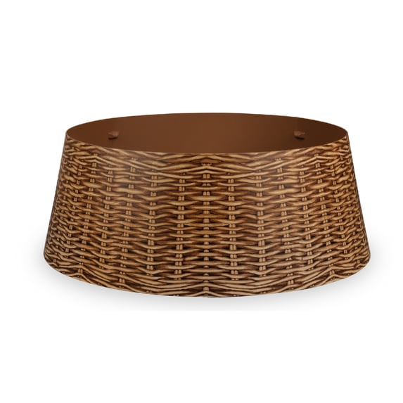 Tree Nest Christmas Live/Artificial Christmas Plastic Weaved Basket Design Tree Stand Collar Skirt Decoration, Brown, Large