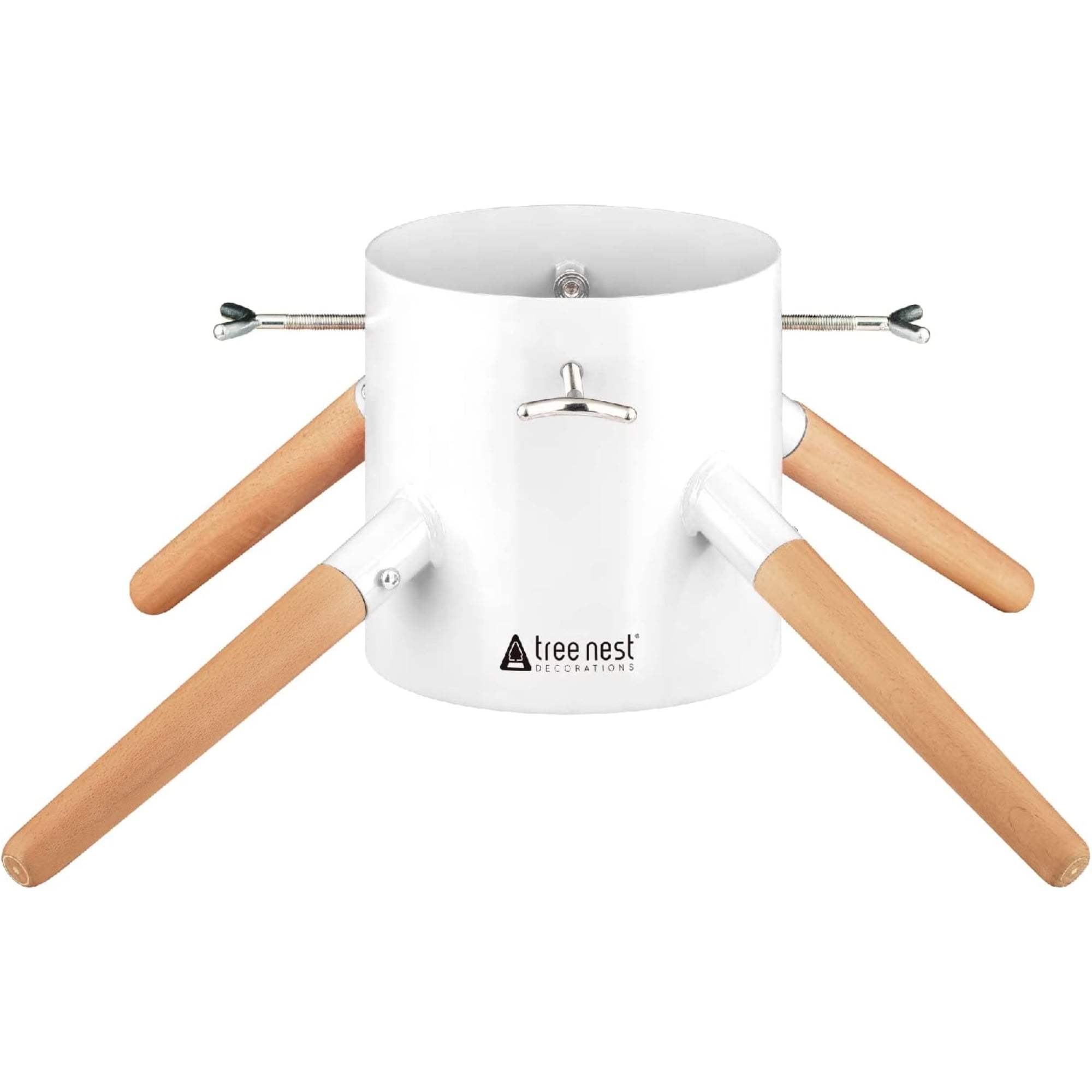 White Metal and Beech Wood Christmas Tree Stand for 10ft Trees