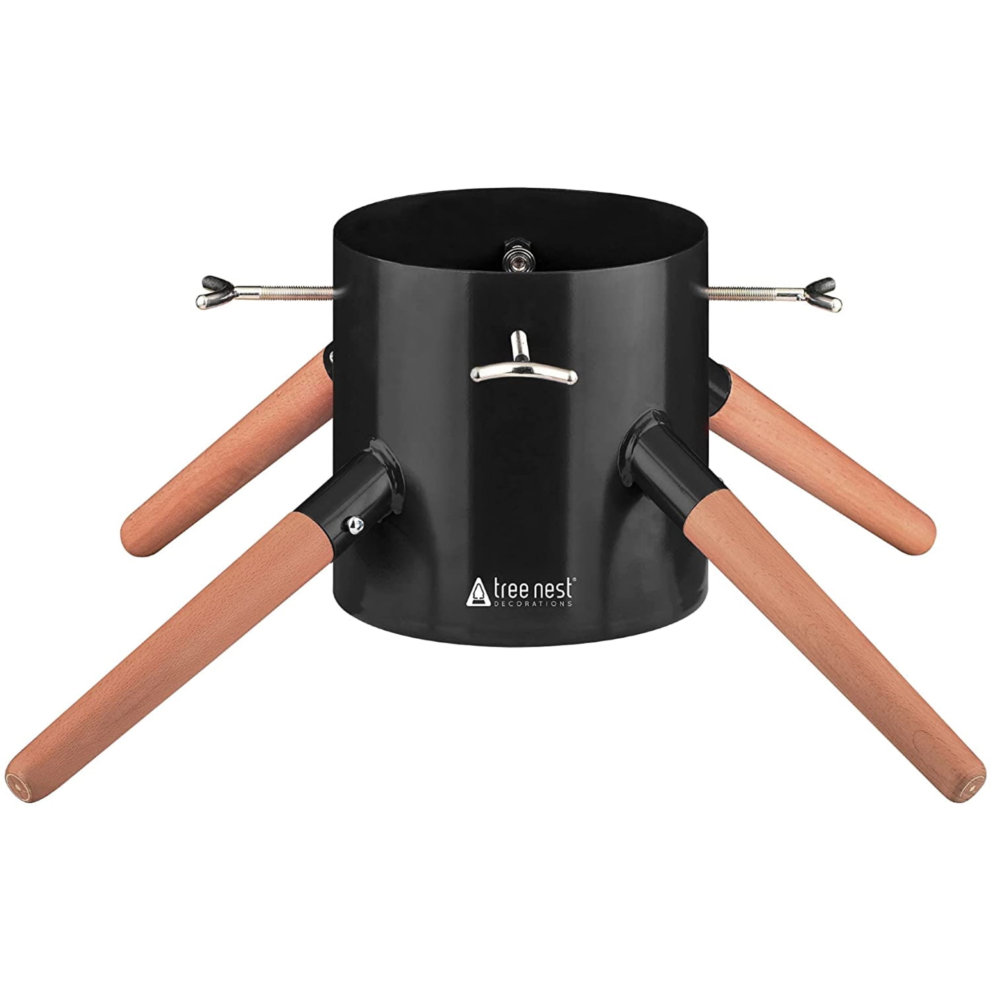 Black Metal and Beech Wood Christmas Tree Stand for Real Trees