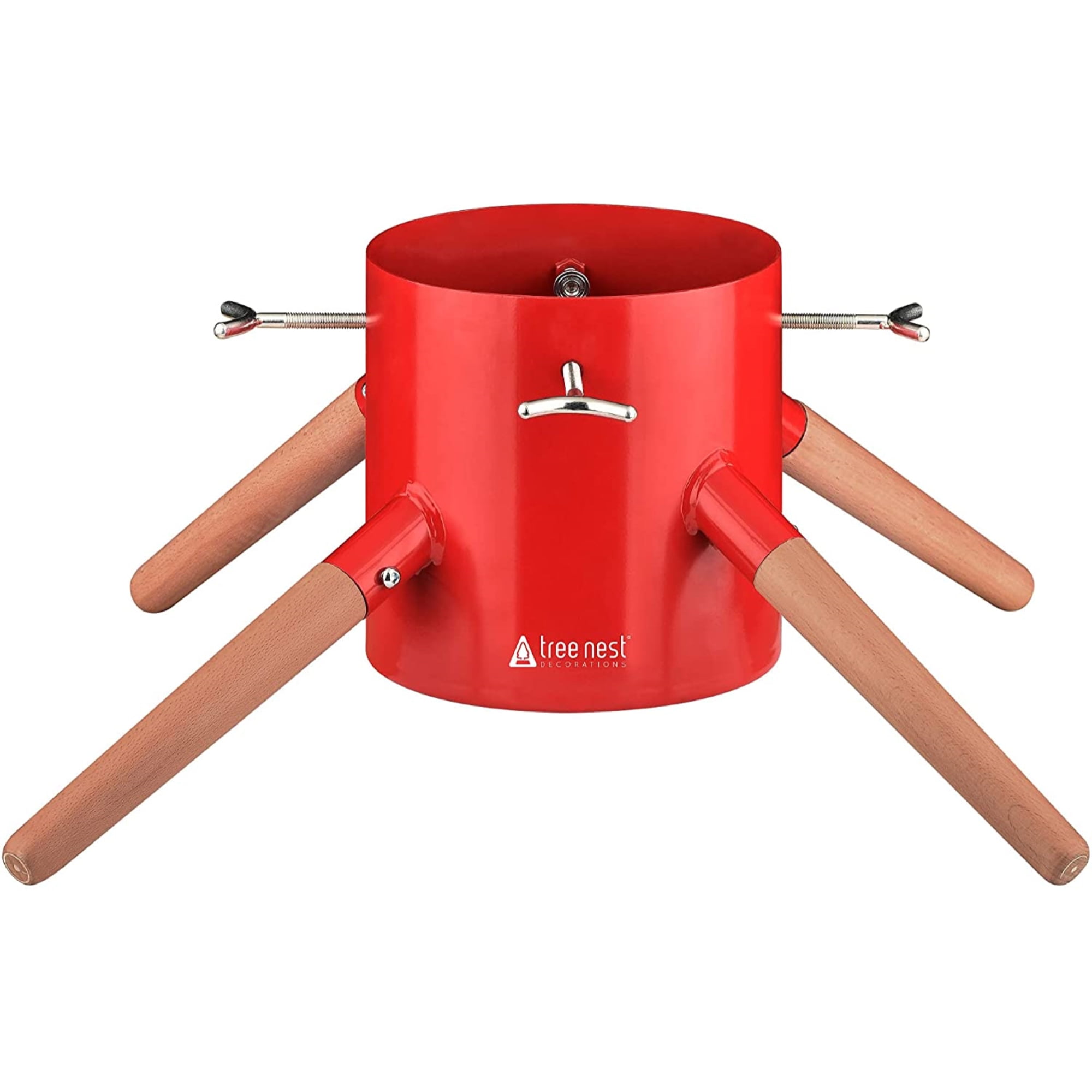 Red Steel and Beech Wood Christmas Tree Stand for 10ft Trees