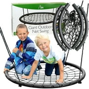 Tree Net Swing w Hanging Rope and Rings- Giant 40 Wide Two Person Indoor Outdoor Spider Web Swing Set- Great for Backyard, Playground, Playroom- Safe Durable, Fun for Boys Girls