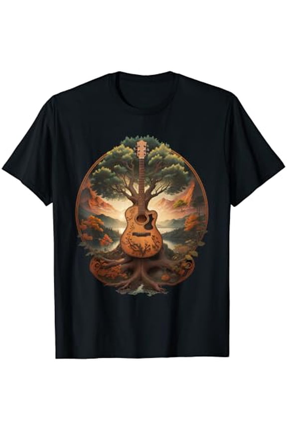 Tree Of Life Acoustic Guitar Lake T-Shirt