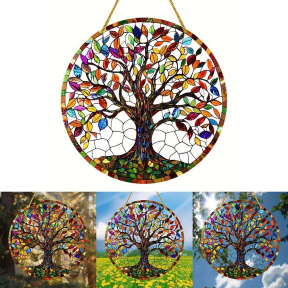 Tree Of Life Acrylic Painted Glass Window Hanging Colorful Exquisite Porch Home Hangs Easy To Use