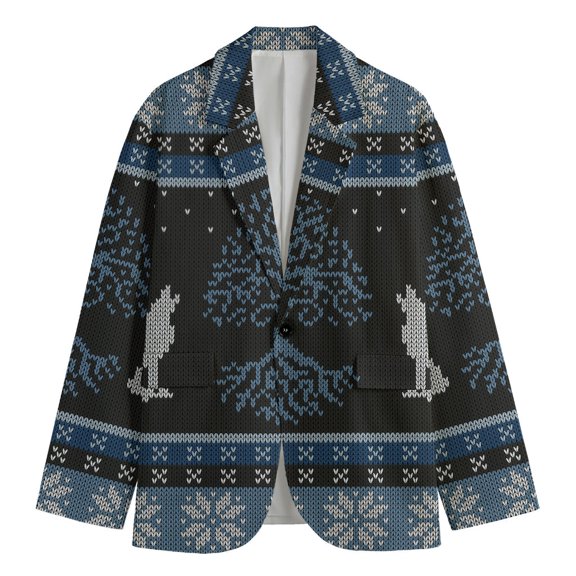 Tree Of Life And Howling Wolves Print Men'S Blazer, Hippie Fun Novelty Blazer