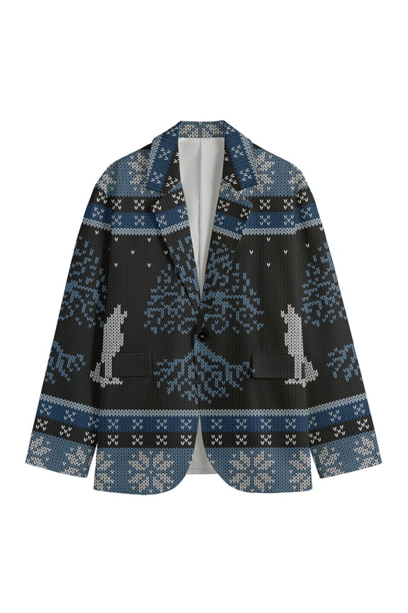 Tree Of Life And Howling Wolves Print Men'S Blazer, Hippie Fun Novelty Blazer