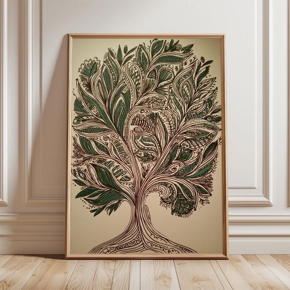 Tree Of Life Bohemian Green Botanical Poster UNFRAMED PAPER POSTER, Home Decor