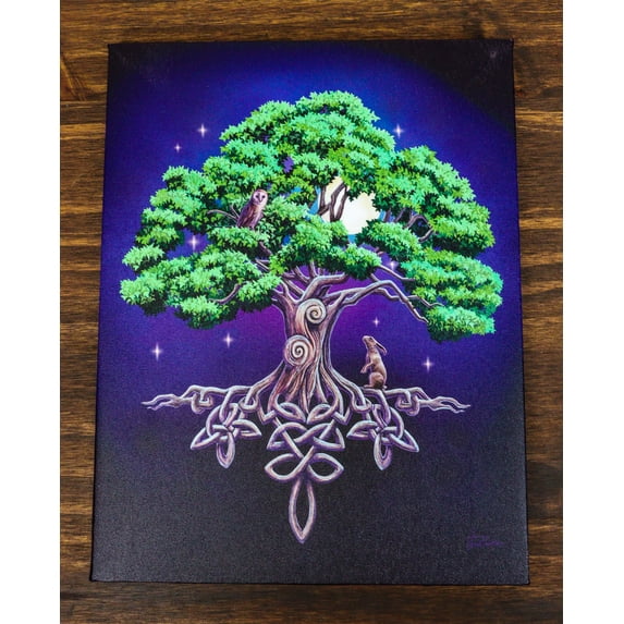 Tree Of Life Celtic Knotwork In Starry Night Wood Framed Canvas Wall ...
