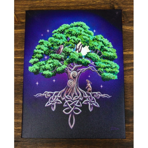 Tree Of Life Celtic Knotwork In Starry Night Wood Framed Canvas Wall Decor