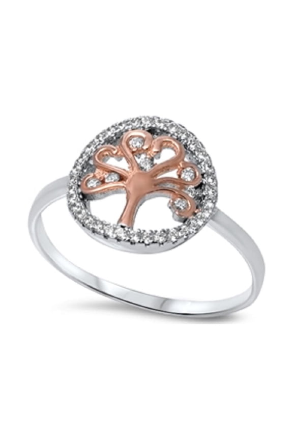 Tree Of Life Cubic Zirconia Ring Sterling Silver 925