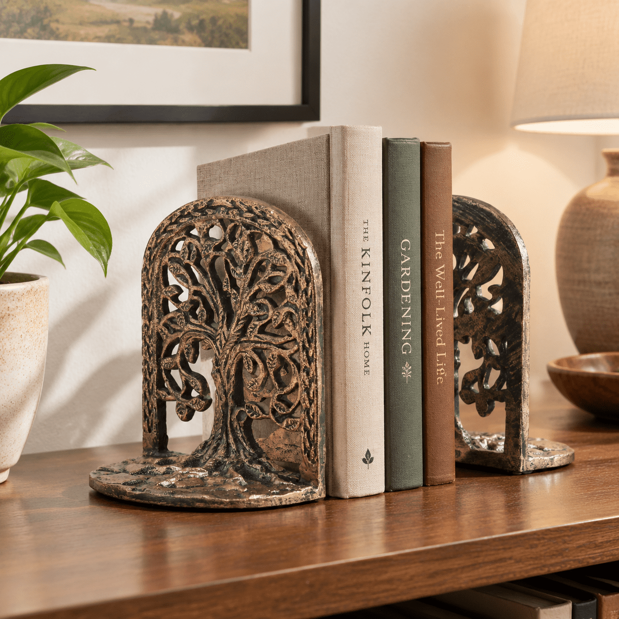 Tree Bookends Tree Of Life Decorative Heavy Duty Metal Bookends Set For Home Office ...