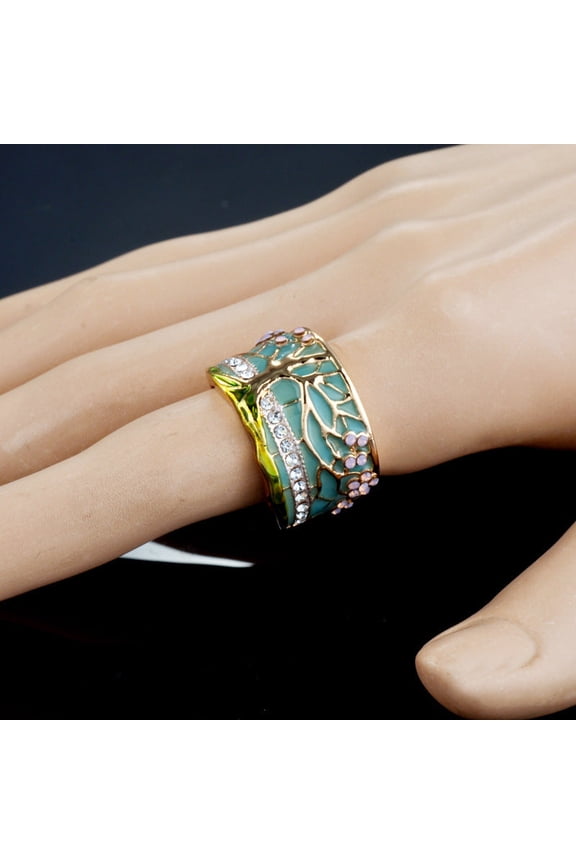 Tree Of Life Gold Plated Ring Floral Alloy Jewelry European And American Style Sizes 6 7 8 9 Length 24 By 16mm