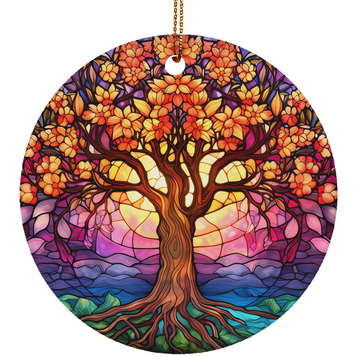 Tree Of Life Hanging Stained Glass Colors Art Ornament Home Decor 2PCS ...