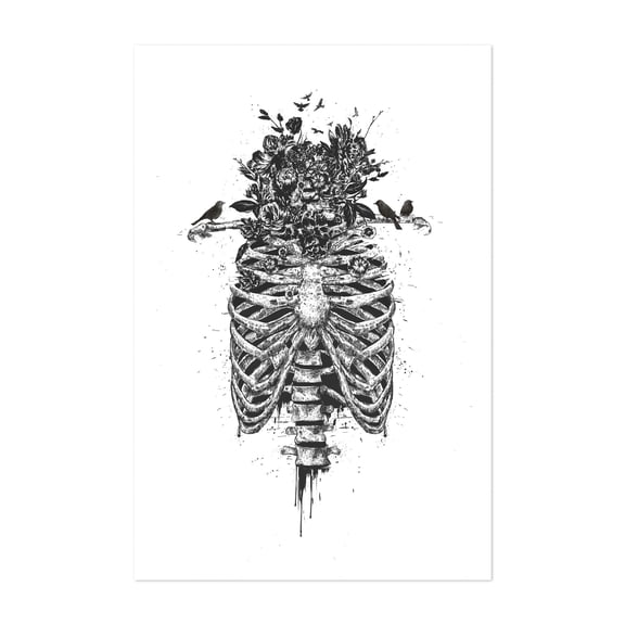 Tree Of Life - Illustration Anatomy Floral Surrealism Black and White Gothic Bird Unframed Wall Art Print 12 x 18 inches