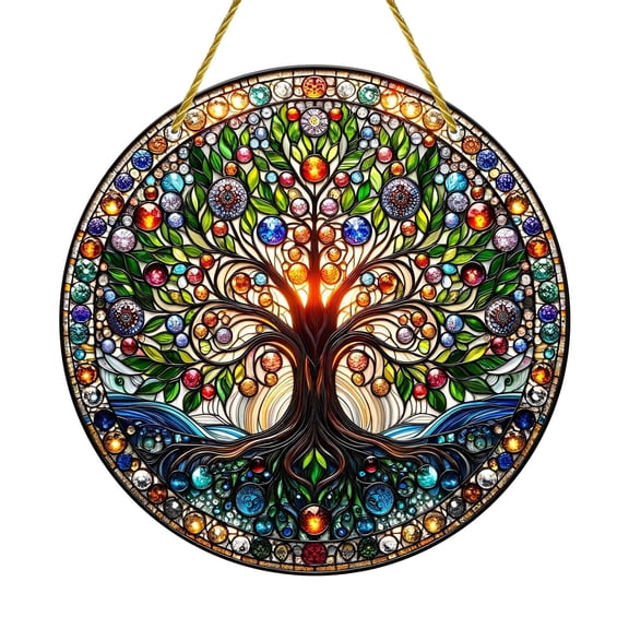 Tree Of Life Indoor Outdoor Stained Glass Window Hanging Handmade Home Garden For Party Wedding Ho, 20x20 cm, Pink