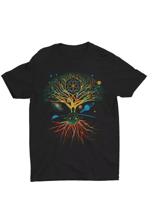 Tree Of Life Meditation Yoga Tree T Shirt Sacred Nature Retro Chakra T-Shirt Tee | eBay