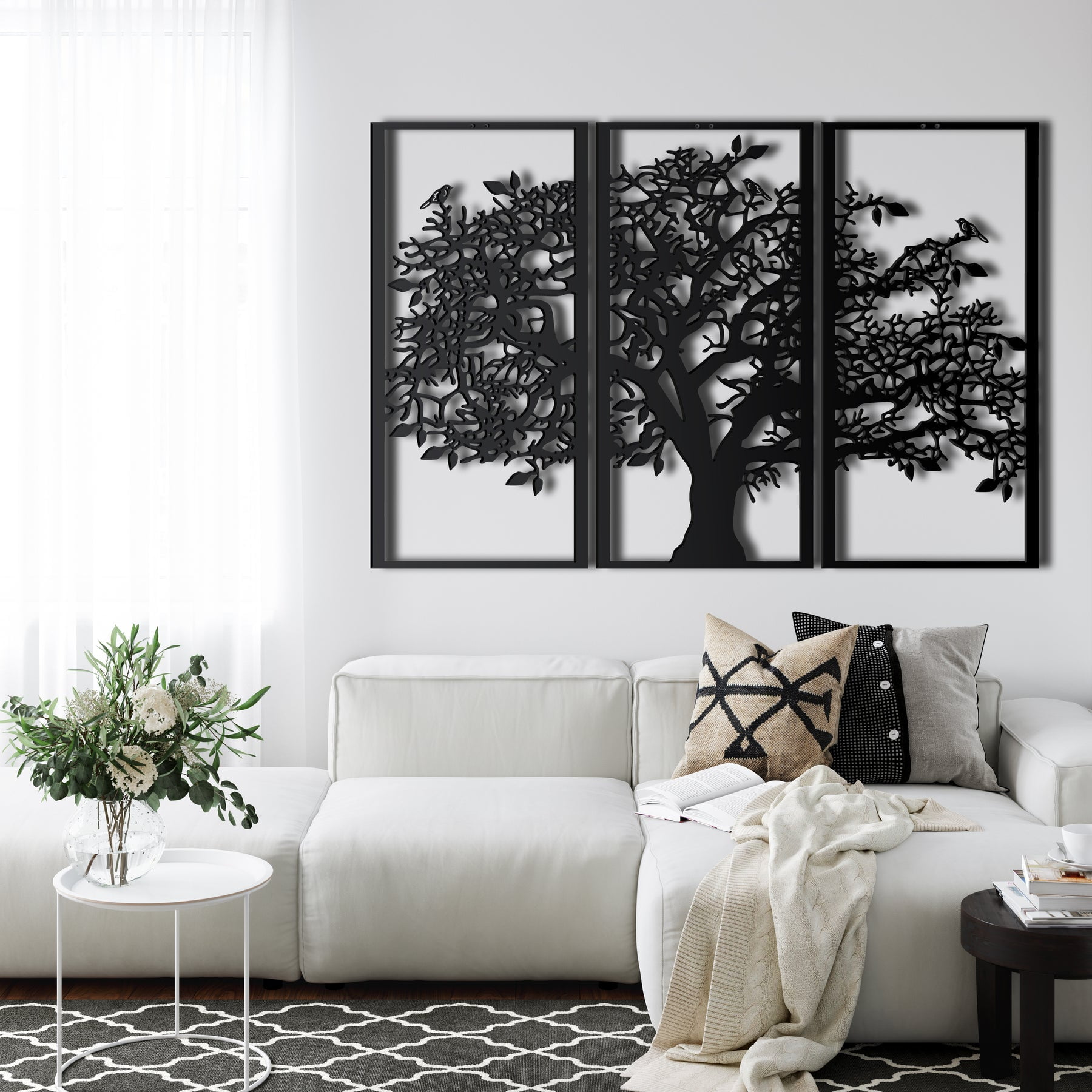 Tree of Life Black Metal 3-Panel Wall Art