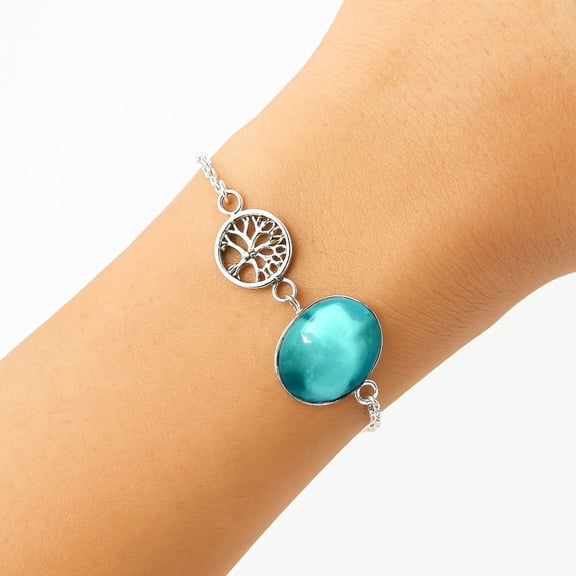 Tree Of Life - Natural Rare Turquoise Nevada Aztec Mt 925 Silver Bracelet SDB1768
