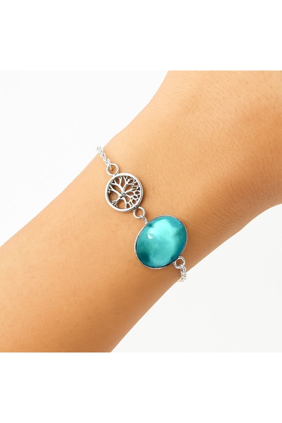 Tree Of Life - Natural Rare Turquoise Nevada Aztec Mt 925 Silver Bracelet SDB1768
