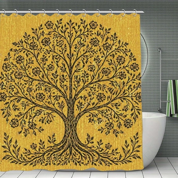 Tree Of Life On Gold Background Print Shower Curtain 70.8×70.8Inch,Modern Fabric Waterproof Polyester Bathroom Home Decor Set with Hooks