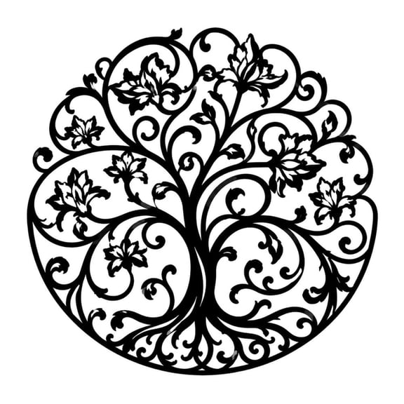 Tree Of Life Ornate Circle Metal Wall Art Decor, Black Iron Wall Sculpture for Living Room, Bedroom, Office, and Entryway 8 IN