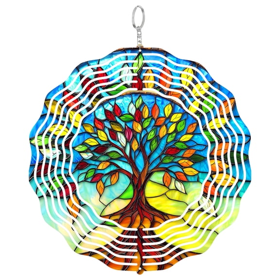 Tree Of Life Rainbow Leaves 3D Wind Spinner Kinetic Hanging Garden Decor Stainless Steel