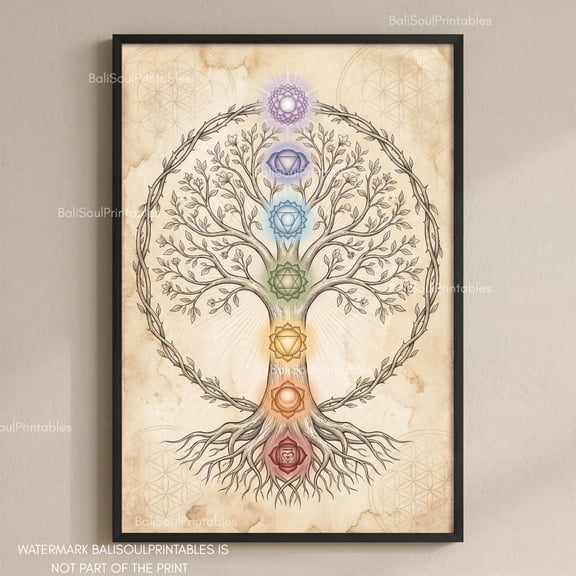 Tree Of Life Seven Chakras Wall Art Print, Unframed Paper Poster 8x10in