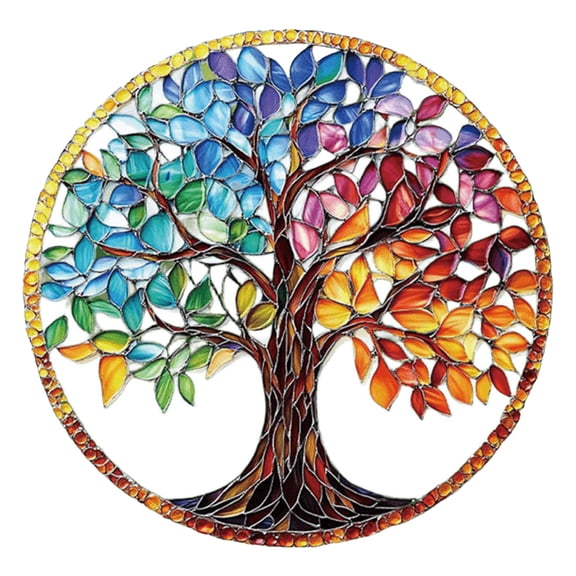 Tree Of Life Stained Glass Window Hanging Art Panel Suncatcher Decorative Acrylic Ornament For Home