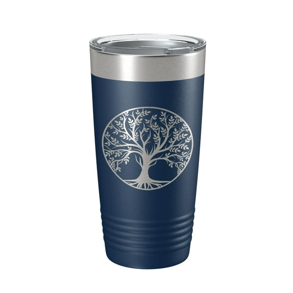Tree Of Life Tumbler Travel Mug Insulated Laser Engraved Coffee Cup 20 oz Navy Blue