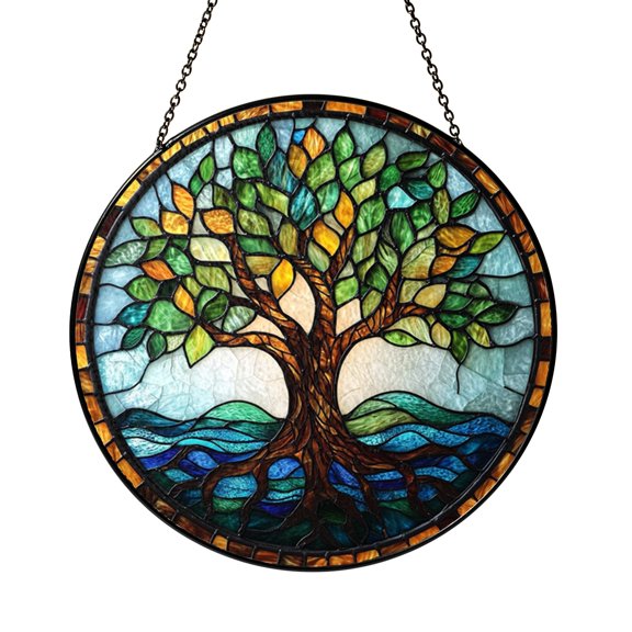 Tree Of Life Vibrant Mosaic Stained Glass Suncatcher, Symbolic Nature Window Decor, Spiritual Gift For Friends