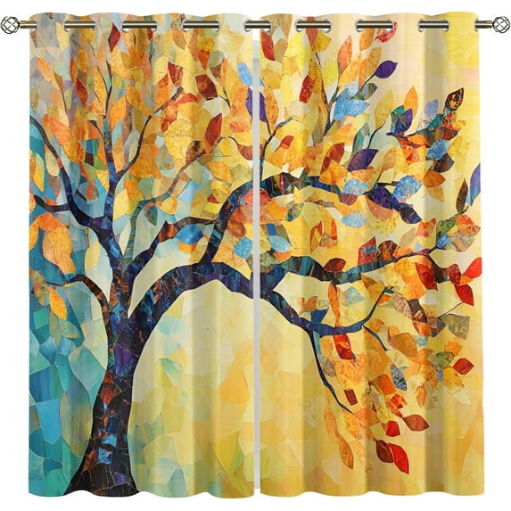 Tree Of Life Window Curtains , Bohemian Window Drapes For Boys Girls, Tree Of Life Grommet Blackout Curtains Room Decor 52"W x 96"L (Pack of 2)